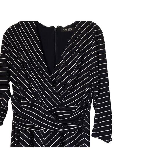 Lauren Ralph Lauren Dress Size 6 Blue White Striped 3/4 Sleeve V-Neck Faux Wrap - Picture 5 of 14